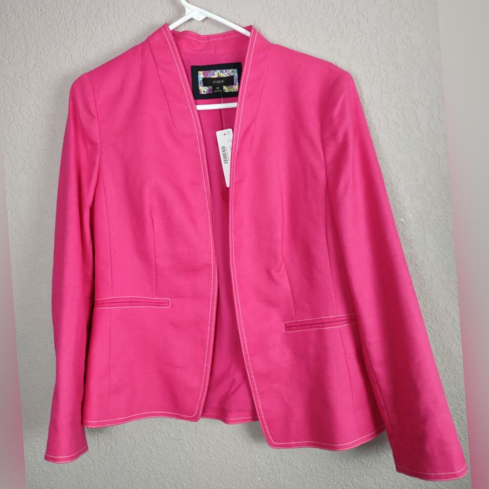 J. CREW Going Out Blazer Stretch Linen Blend Jacket Pink Open Front Sz 10 A1253 - Picture 2 of 14